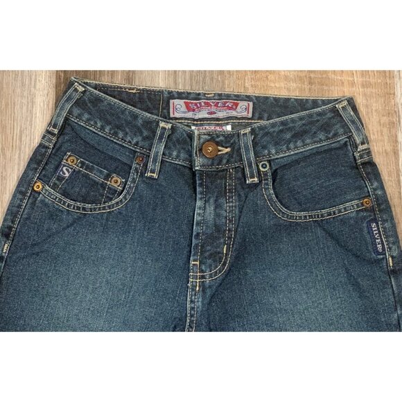 Silver Jeans Womens Blue Denim Pants Flare Leg Mid Rise Medium Wash Size 25/31 - Picture 3 of 13